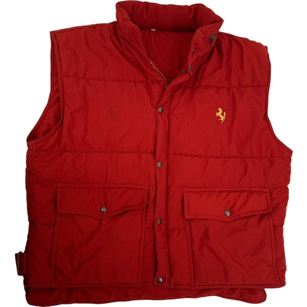 FERRARI XL Puffer Vest Red Vintage Detachable Hood Racing Gorpcore Italy